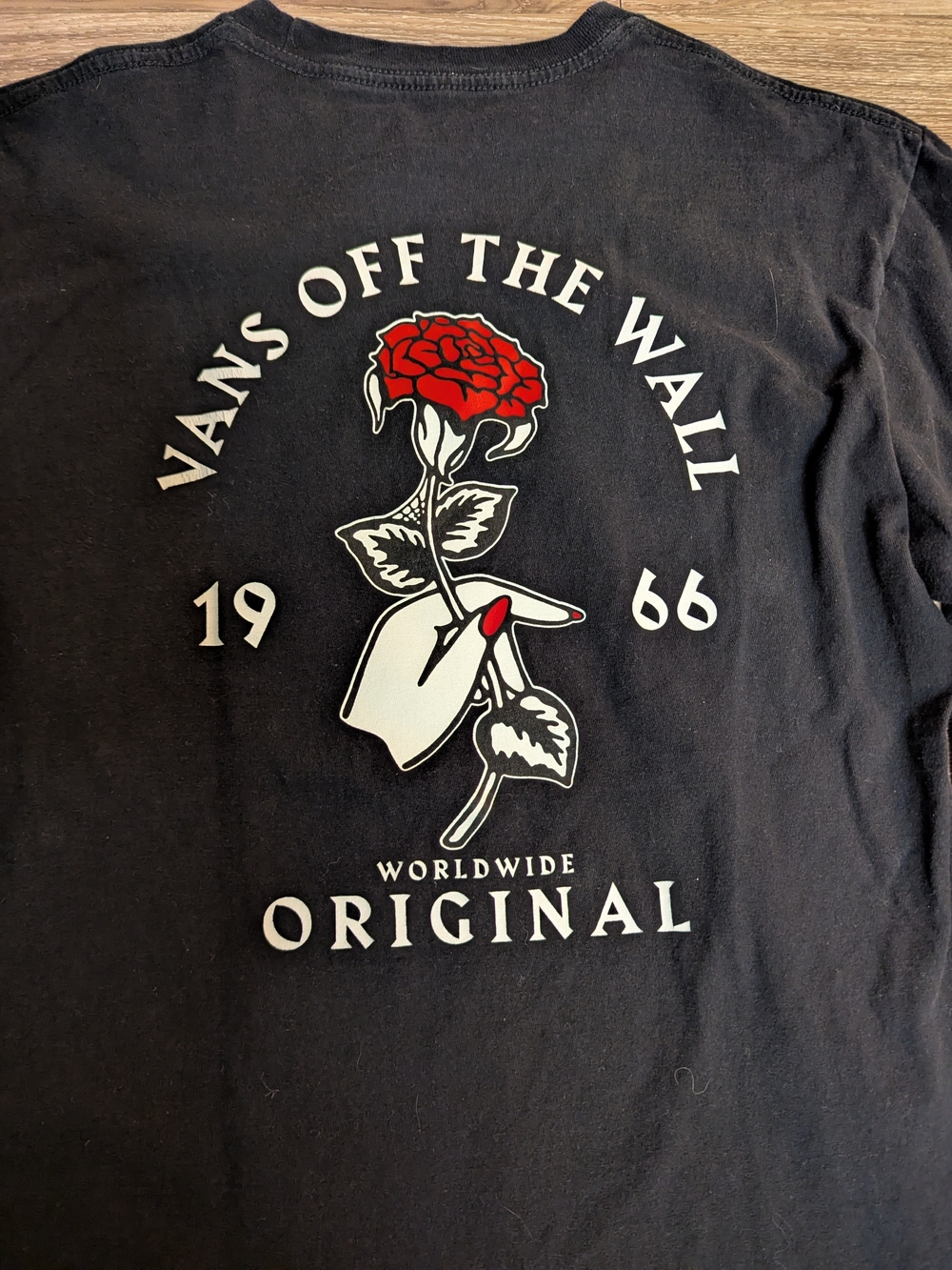 Vans Black Long Sleeve Tee with Red Rose Graphic M